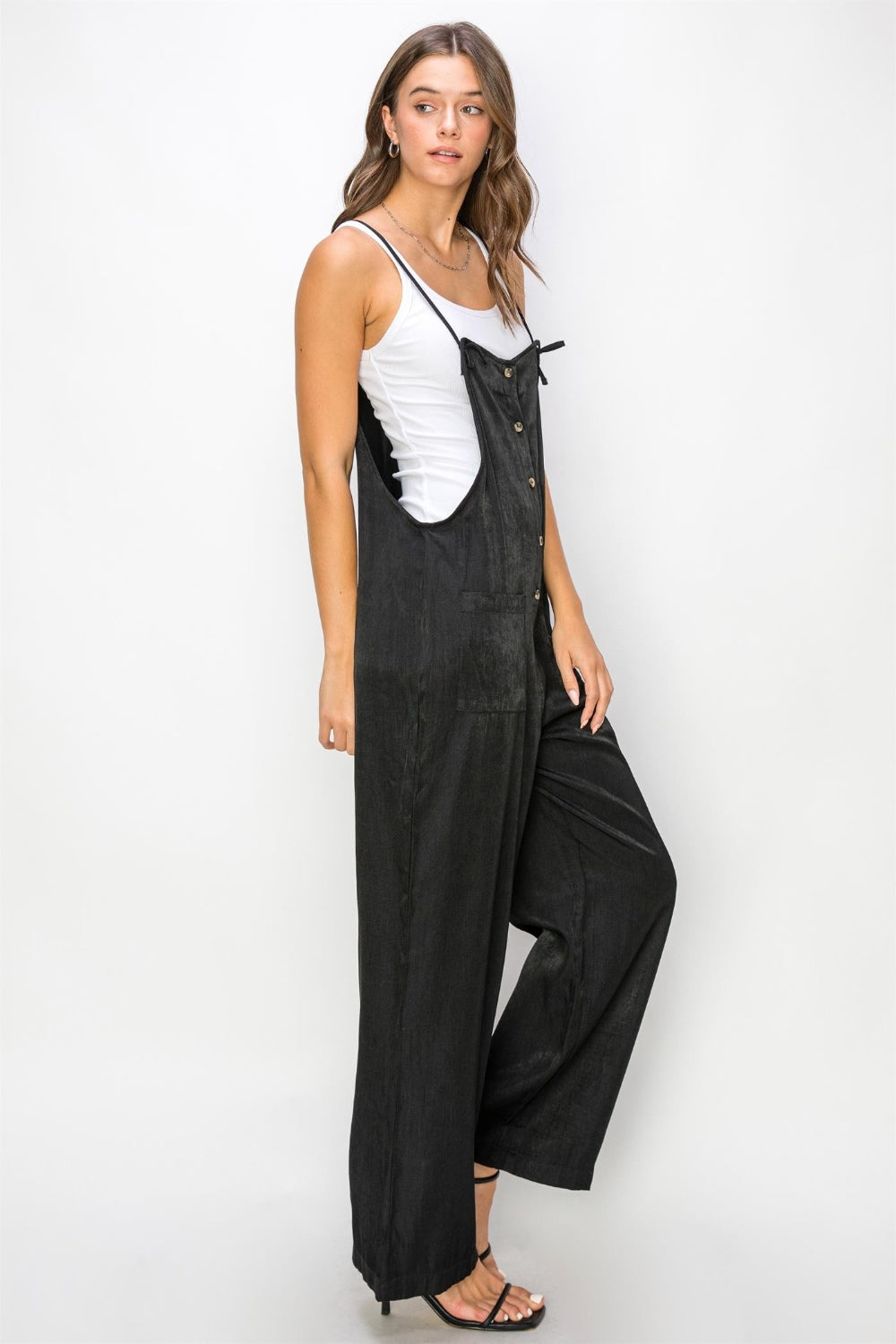 Wyn Half Button Sleeveless Straight Jumpsuit