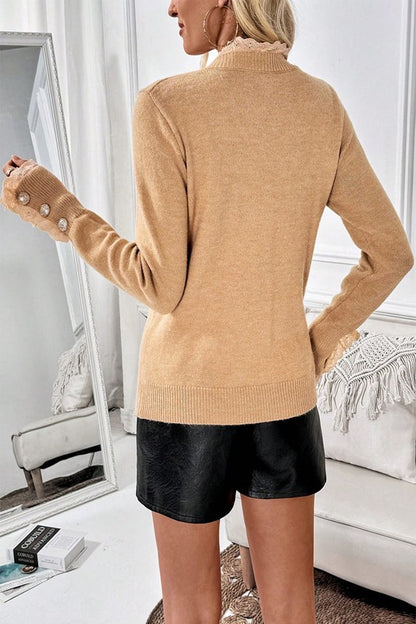 Back view of Phoenix Pullover Sweater in khaki with long sleeves and relaxed fit