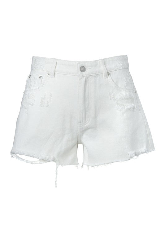 Balba White Distressed Denim Shorts