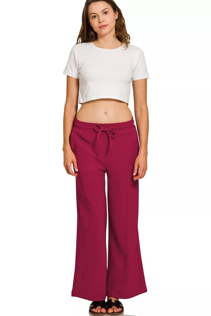 Jenny Cabernet ribbed lounge set - front view of pants.