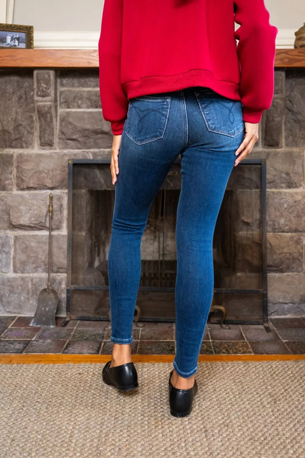 Back view of Glenda Washed Thermal Skinny Jeans with flattering high-rise silhouette.