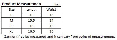 Product Measurement Chart