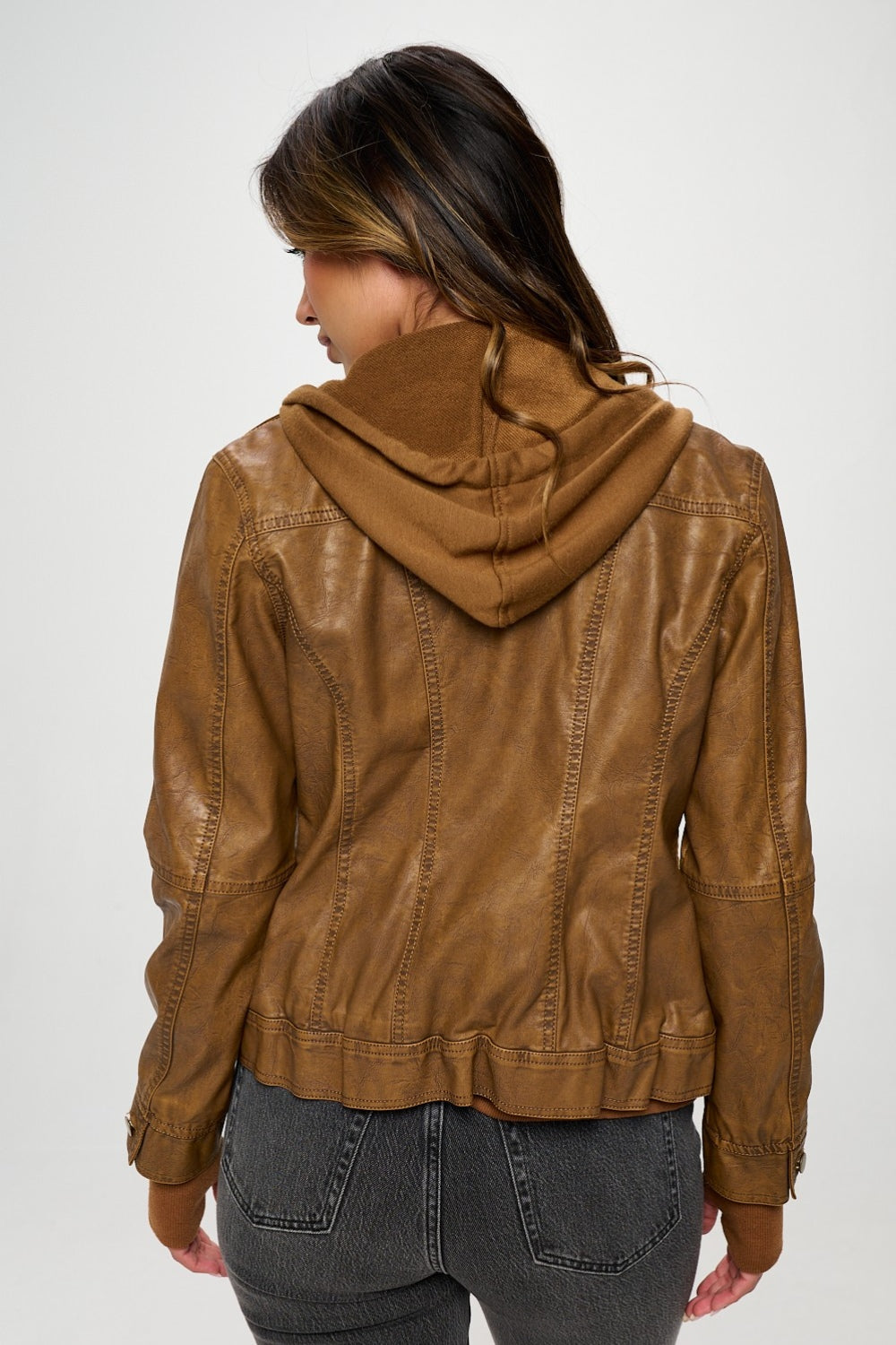 Maxine Double Zip Hooded Long Sleeve Jacket In Camel