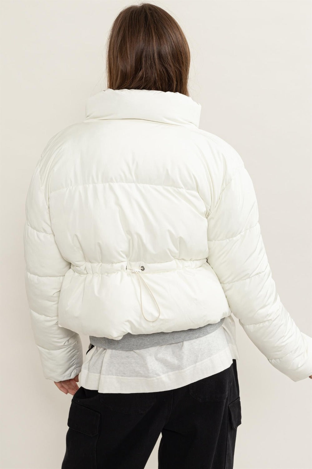 Mesa Quilted Back Drawstring Puffer Jacket in Cream