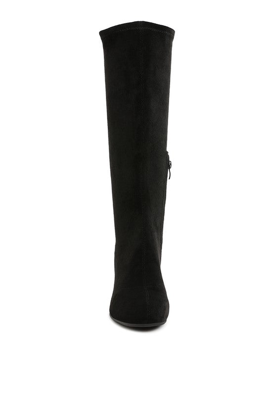 Sinaloa Microfiber Knee High Boots Black front view with sleek microfiber design