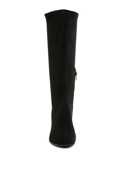 Sinaloa Microfiber Knee High Boots Black front view with sleek microfiber design