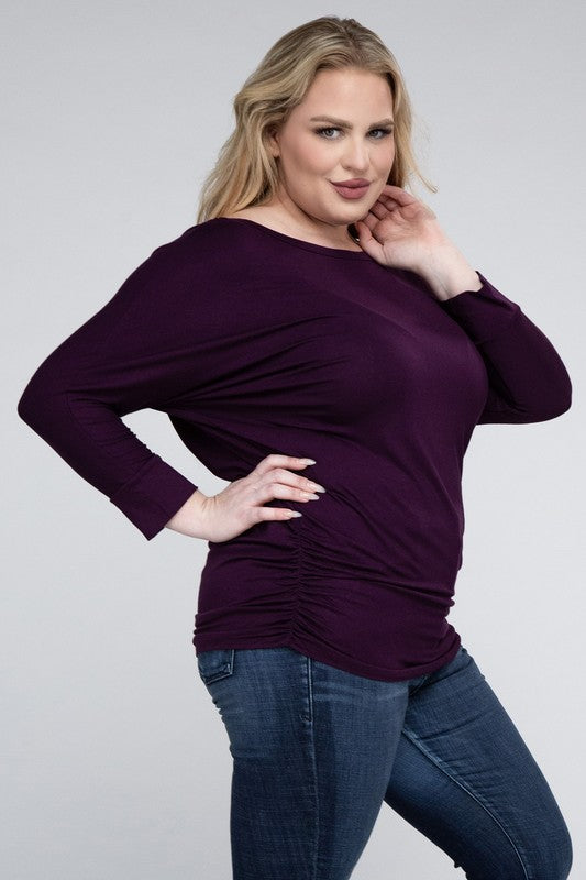 Hannah Curvy Plus Luxe Rayon Boat Neck 3/4 Sleeve Top