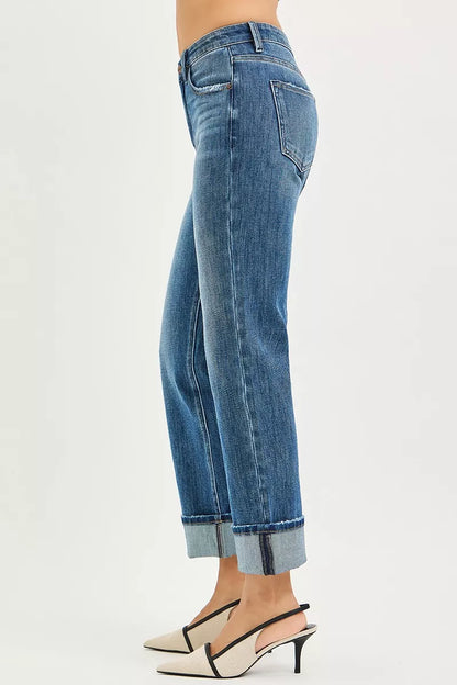 Side angle of Cara 4 Way Stretch Jeans featuring high waist and soft flexible denim material.