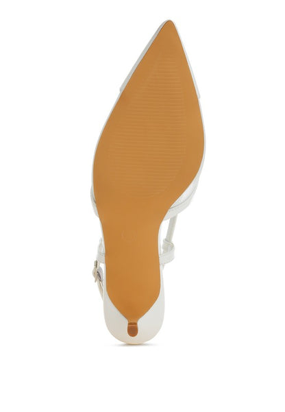 Bottom view of White Iyla Mesh Slingback Heels highlighting textured TPR sole for traction
