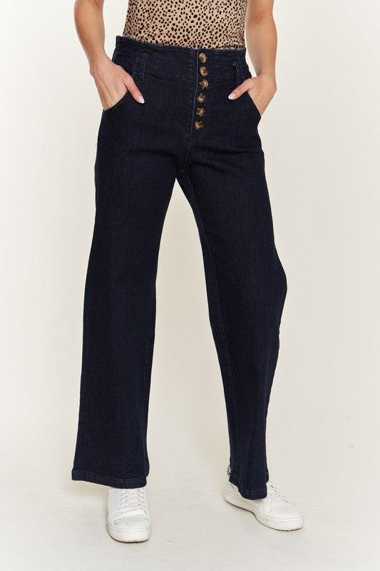 Katrin High Waisted Button Wide Leg Jeans,