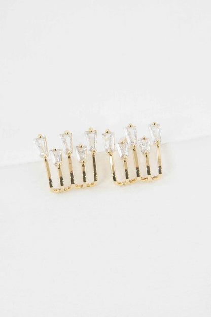 Kalimba Gold Baguette Post Earrings showing sleek gold finish and sparkling baguette stones.