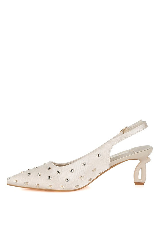 Dasavla Heart-Shaped Rhinestone Studded Slingbacks