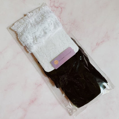 Packaged 80’s Lace Socks Set of 2 with one black pair and one white pair.