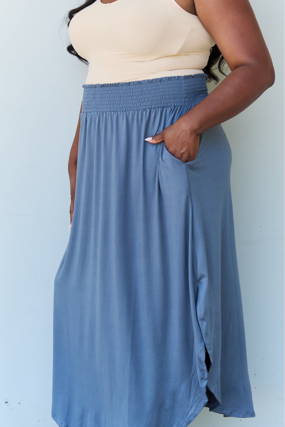 Bexley High Waist Scoop Hem Maxi Skirt