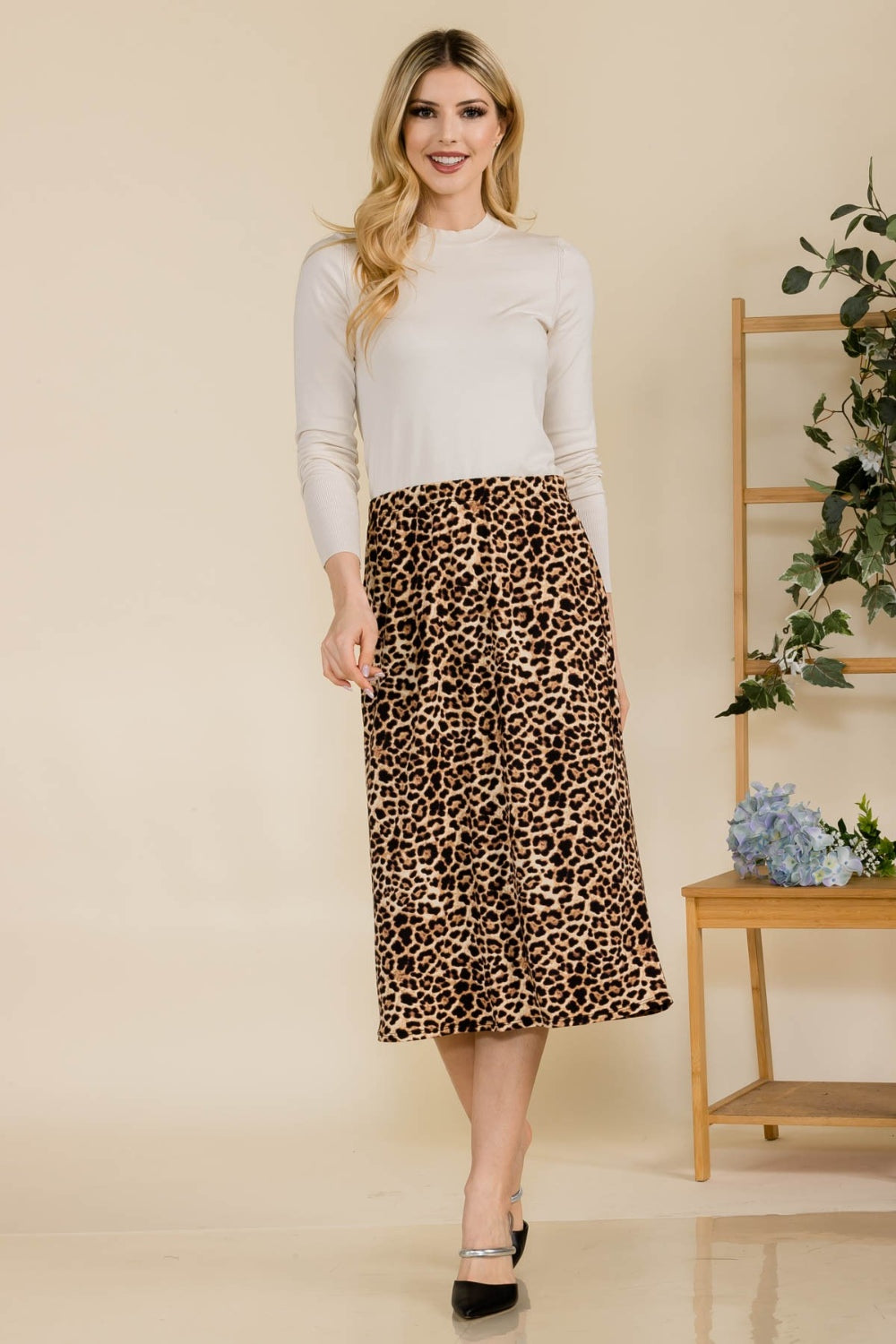 Angelina Leopard A-Line Midi Skirt