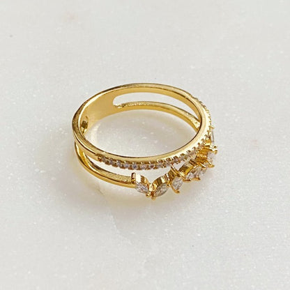 Colette Jeweled Ring double band with sparkling cubic zirconia, top view