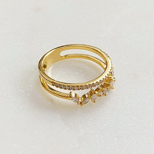 Colette Jeweled Ring double band with sparkling cubic zirconia, top view
