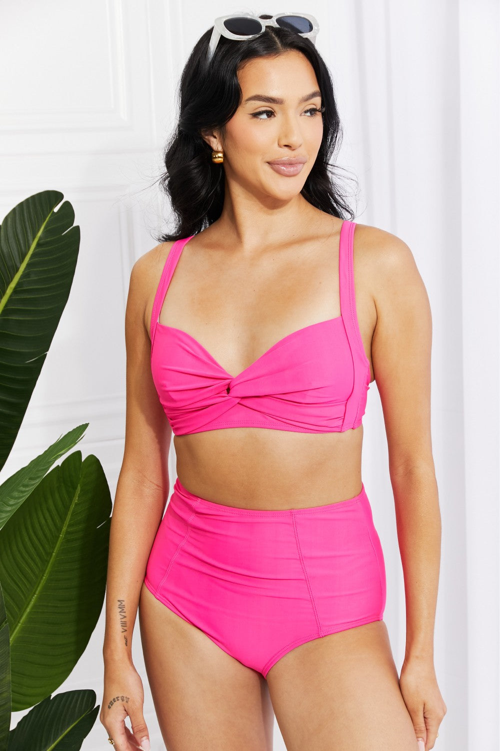 Finley Take A Dip Twist High-Rise Bikini in Hot Pink By Marina West Swim