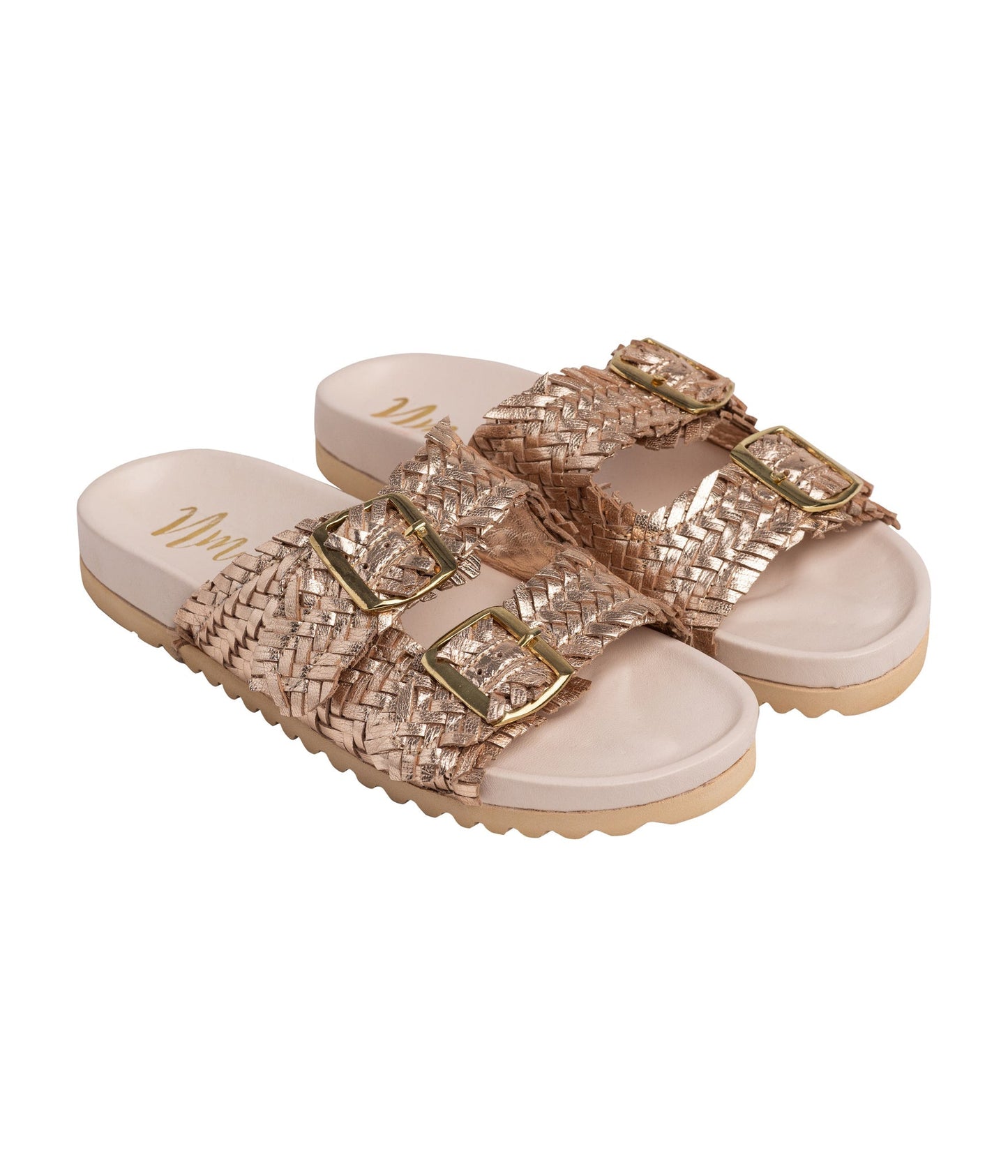 Karina Intertwine Dual Woven Strap Slide in Champagne