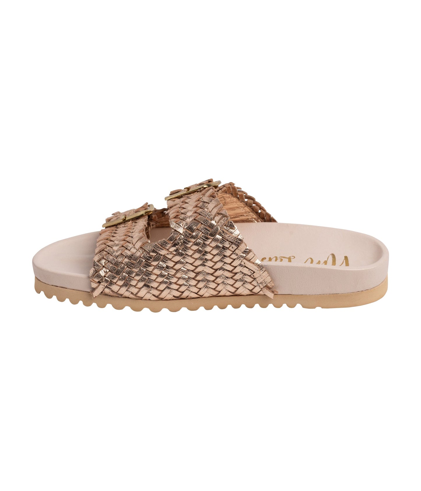 Karina Intertwine Dual Woven Strap Slide in Champagne