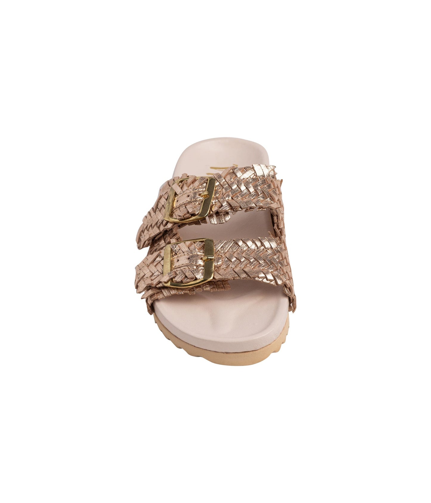 Karina Intertwine Dual Woven Strap Slide in Champagne