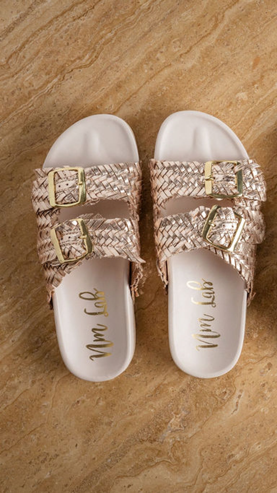 Karina Intertwine Dual Woven Strap Slide in Champagne