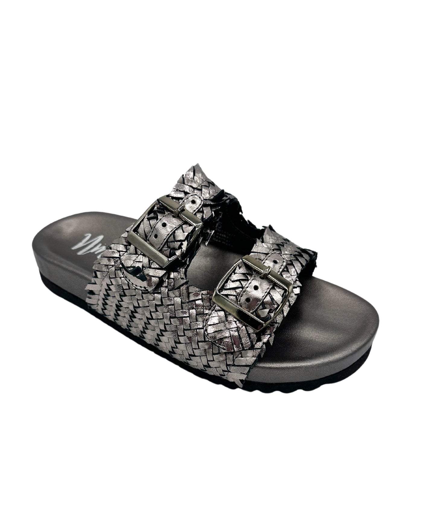 Karina Intertwine Dual Woven Strap Slide in Pewter