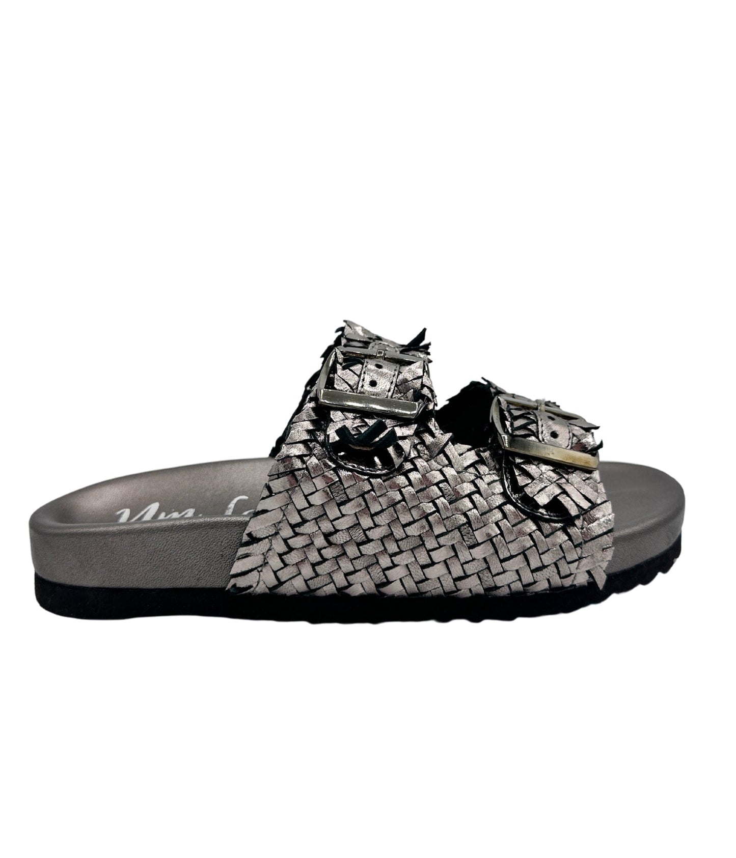 Karina Intertwine Dual Woven Strap Slide in Pewter