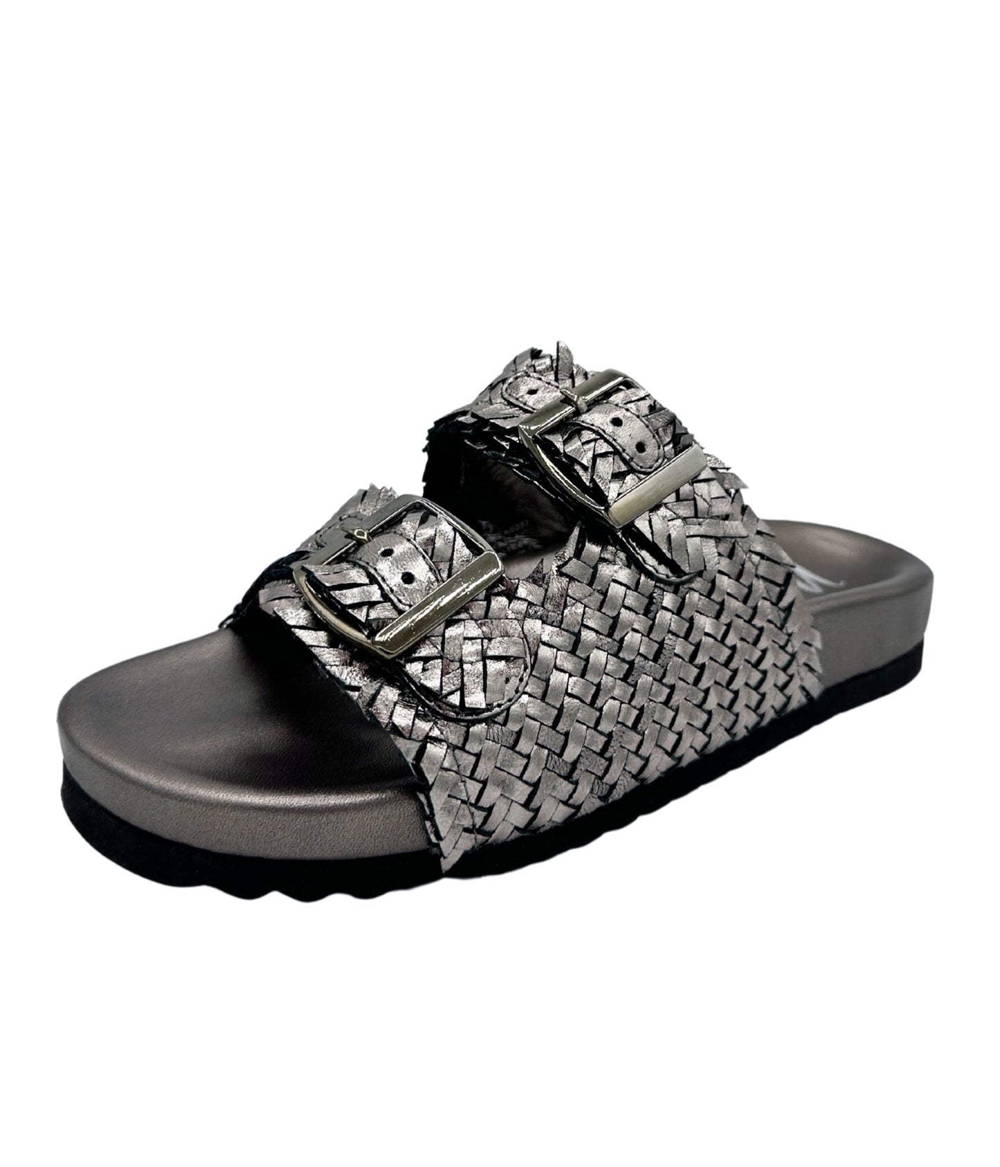 Karina Intertwine Dual Woven Strap Slide in Pewter