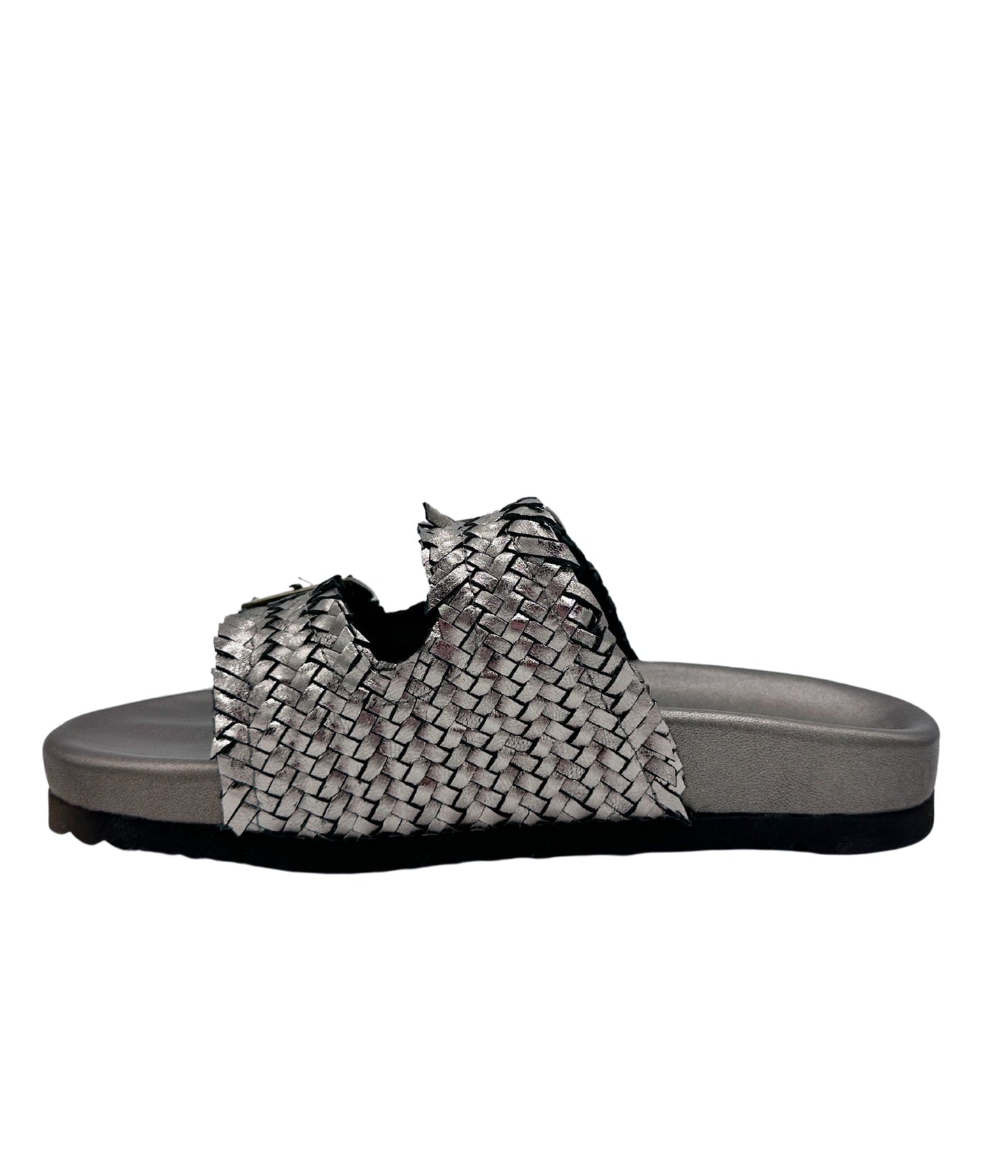 Karina Intertwine Dual Woven Strap Slide in Pewter