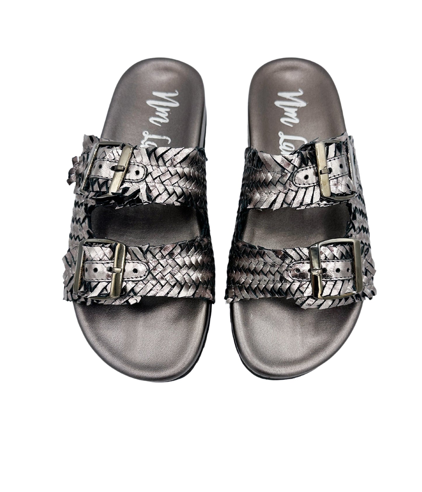 Karina Intertwine Dual Woven Strap Slide in Pewter