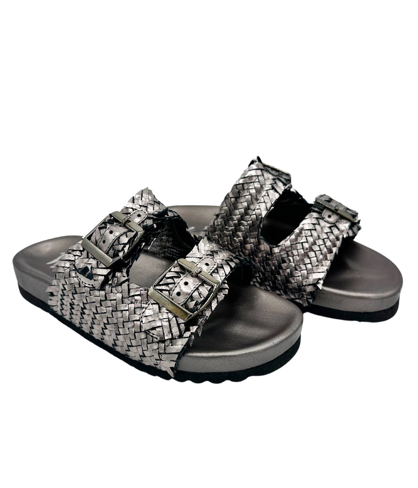 Karina Intertwine Dual Woven Strap Slide in Pewter