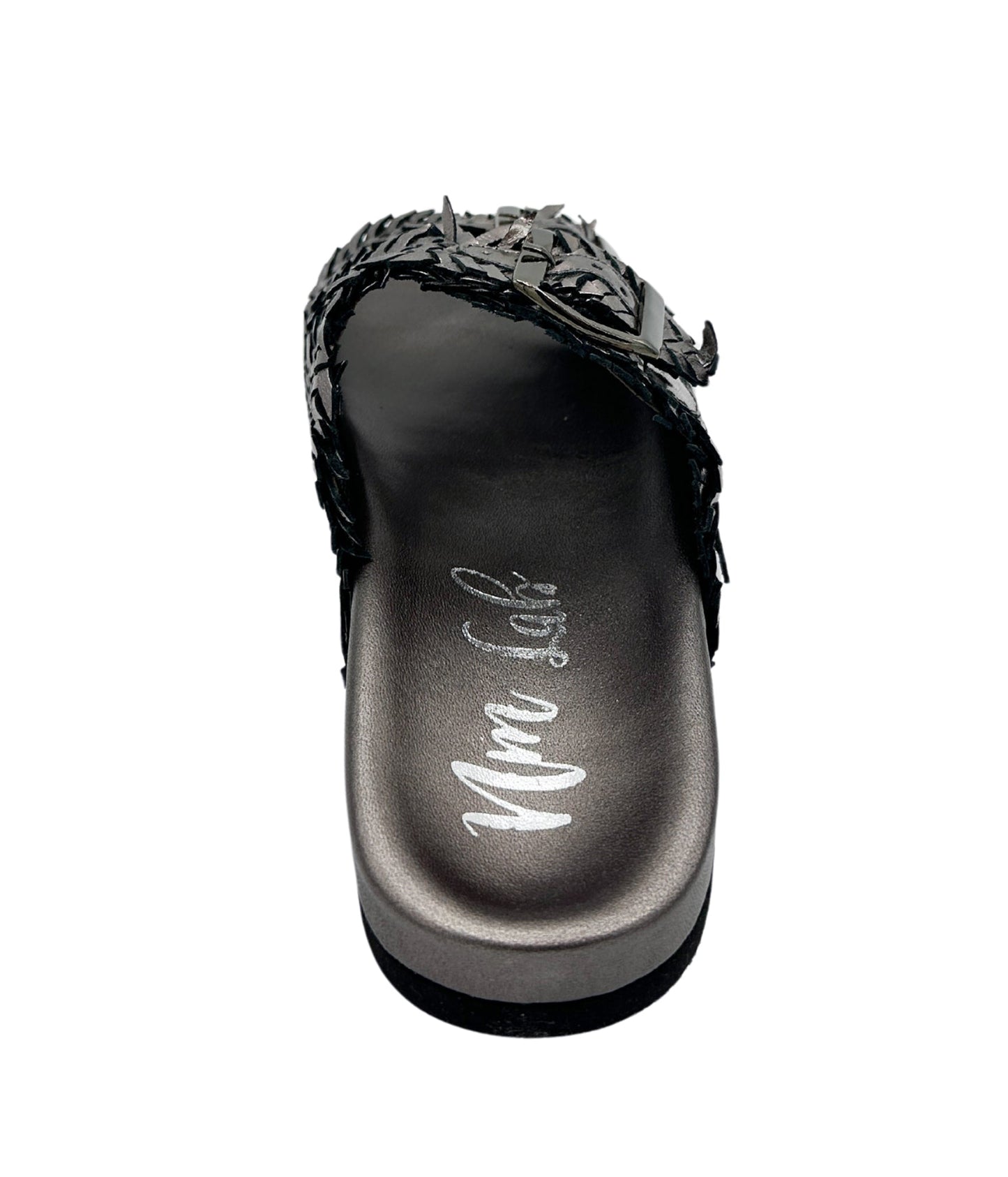 Karina Intertwine Dual Woven Strap Slide in Pewter