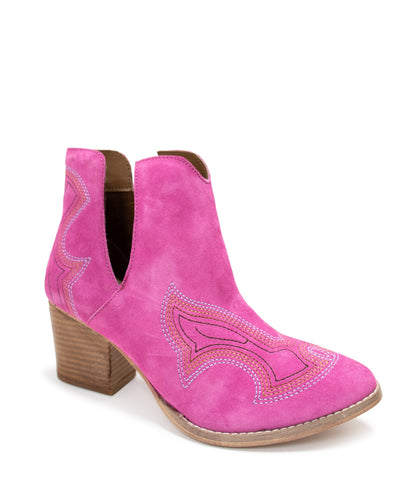 Journee Suede Ankle Boots - Magenta, Western Stitching, Cutout Design