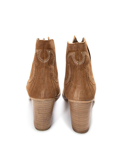 Journee Suede Ankle Boots - Tan, Western Stitching, Cutout Design