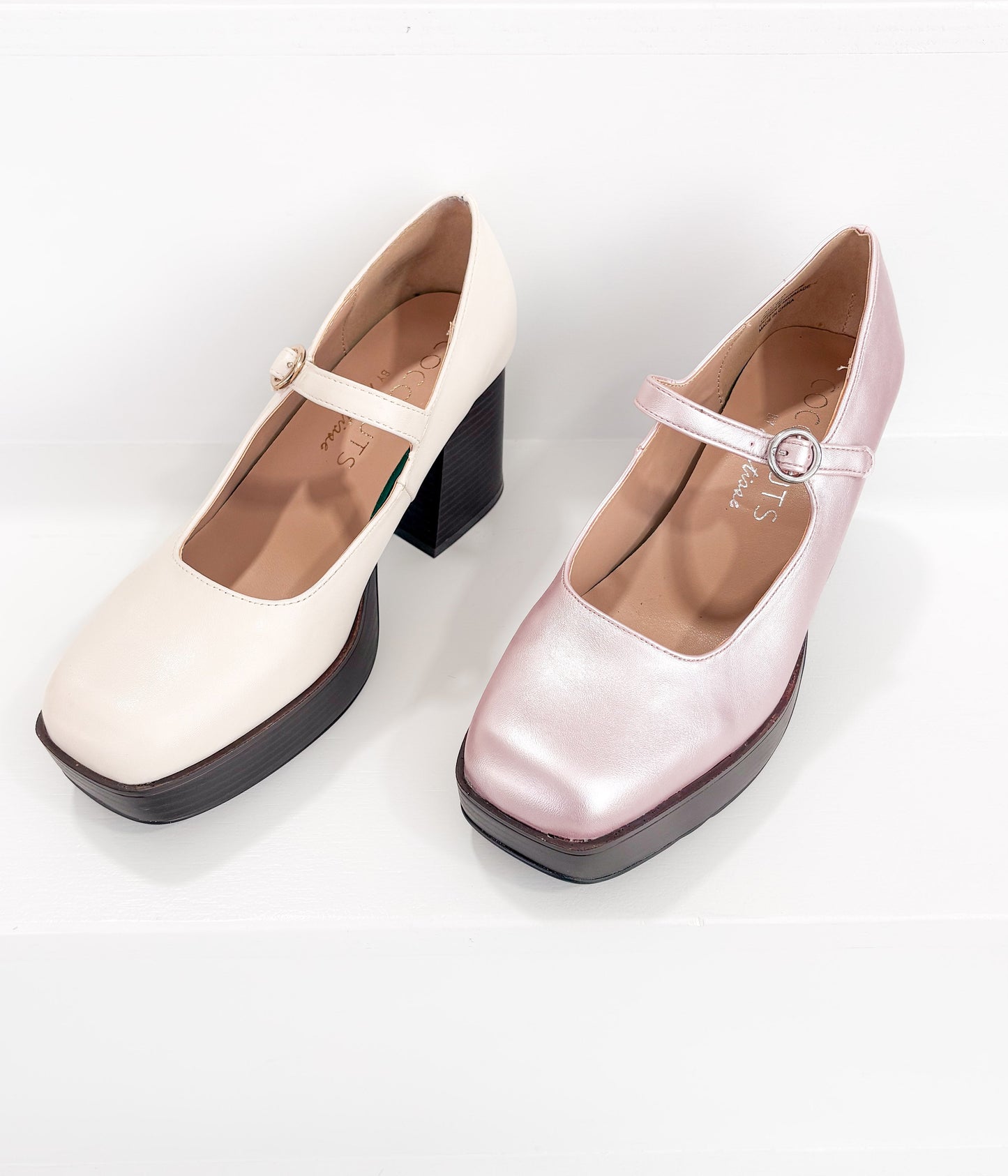 Matilda Platform Heels in Metallic Rose - Mary Jane Block Heel