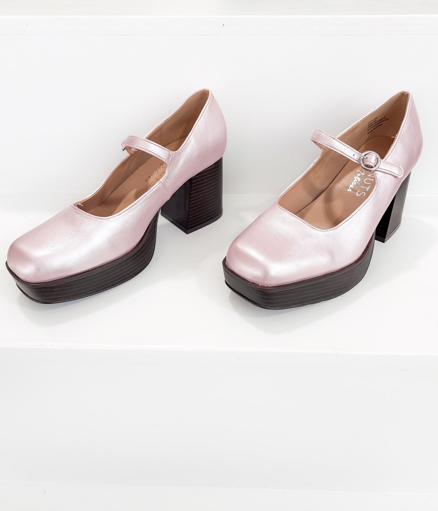 Matilda Platform Heels in Metallic Rose - Mary Jane Block Heel