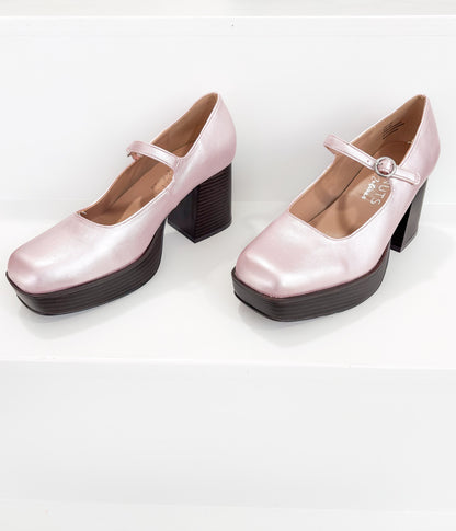 Matilda Platform Heels in Metallic Rose - Mary Jane Block Heel