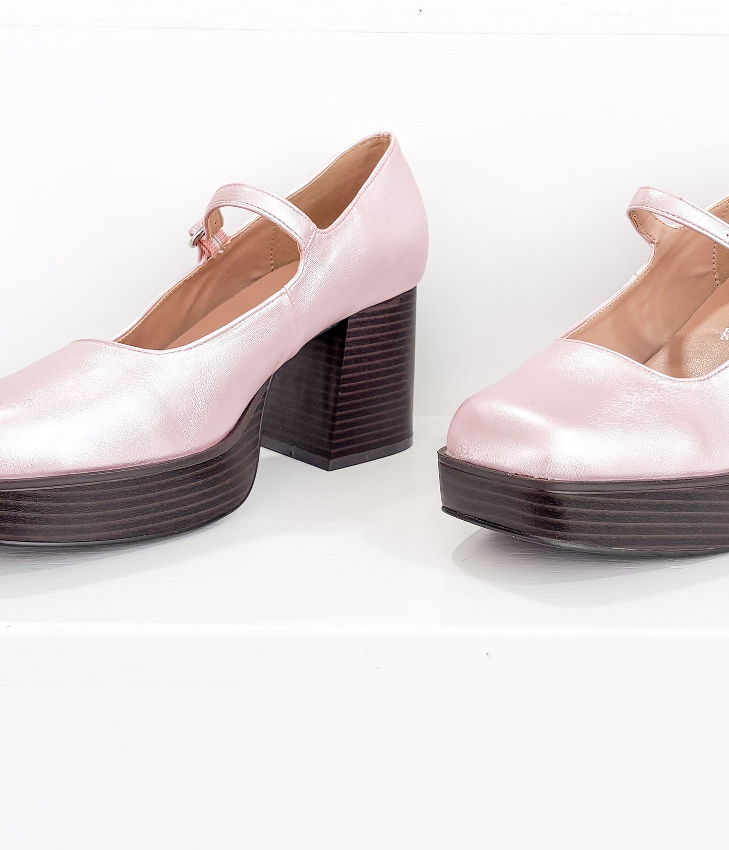 Matilda Platform Heels in Metallic Rose - Mary Jane Block Heel
