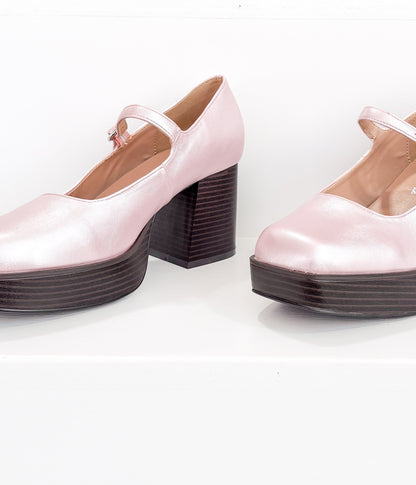 Matilda Platform Heels in Metallic Rose - Mary Jane Block Heel