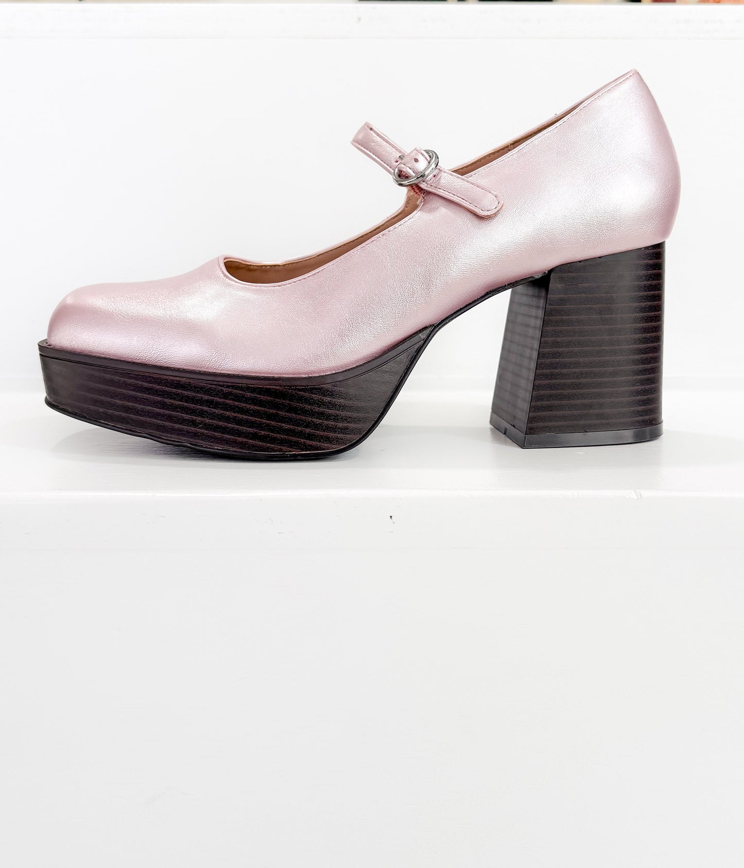 Matilda Platform Heels in Metallic Rose - Mary Jane Block Heel
