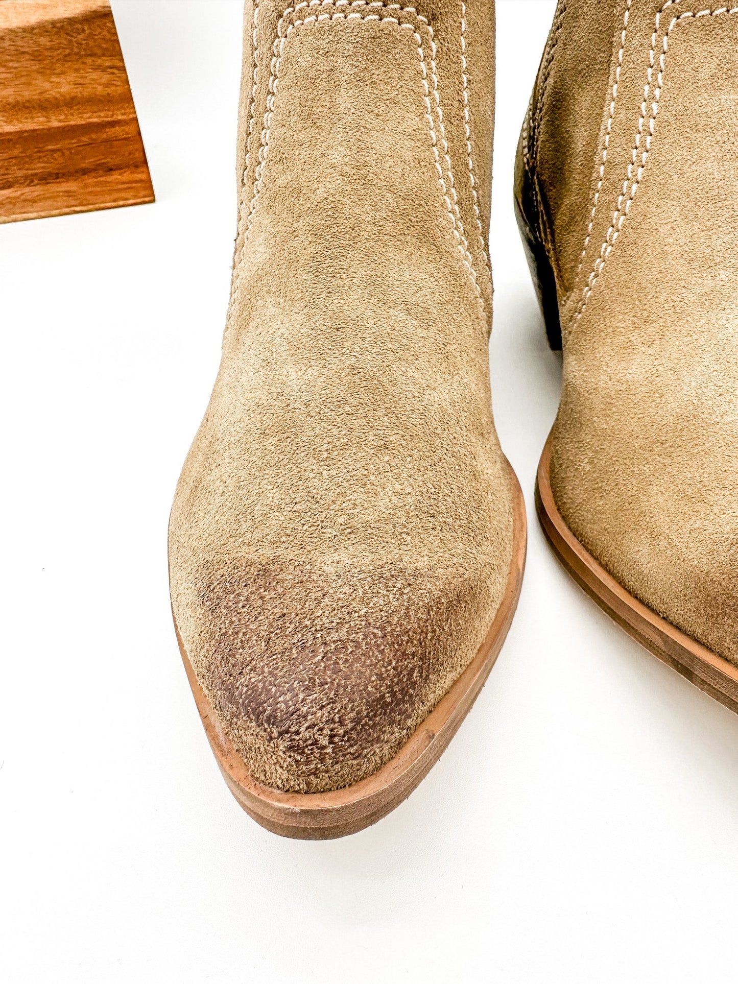 Smith Suede Ankle Boot in Tan with a soft suede finish and inside zipper.