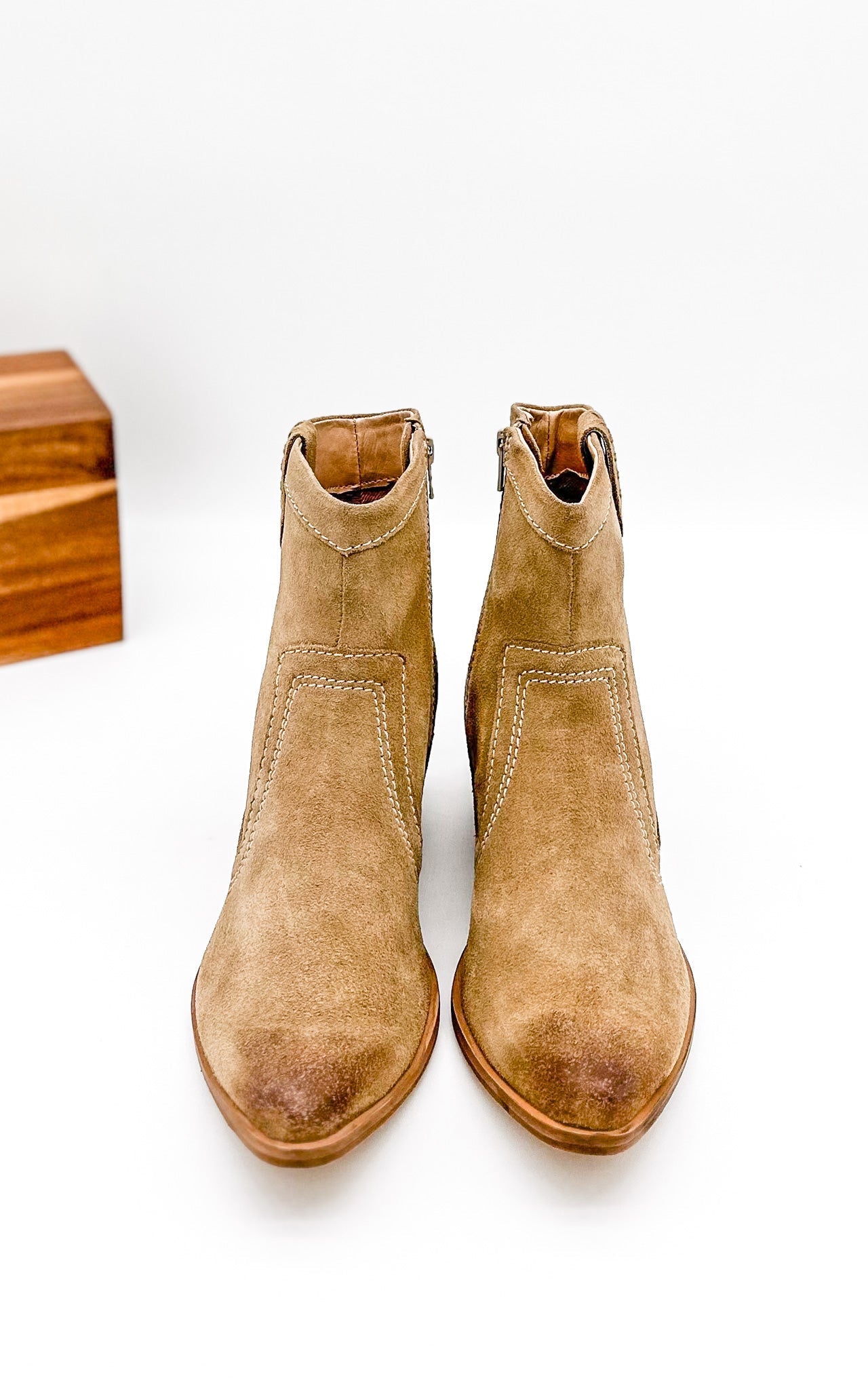 Smith Suede Ankle Boot in Tan with a soft suede finish and inside zipper.