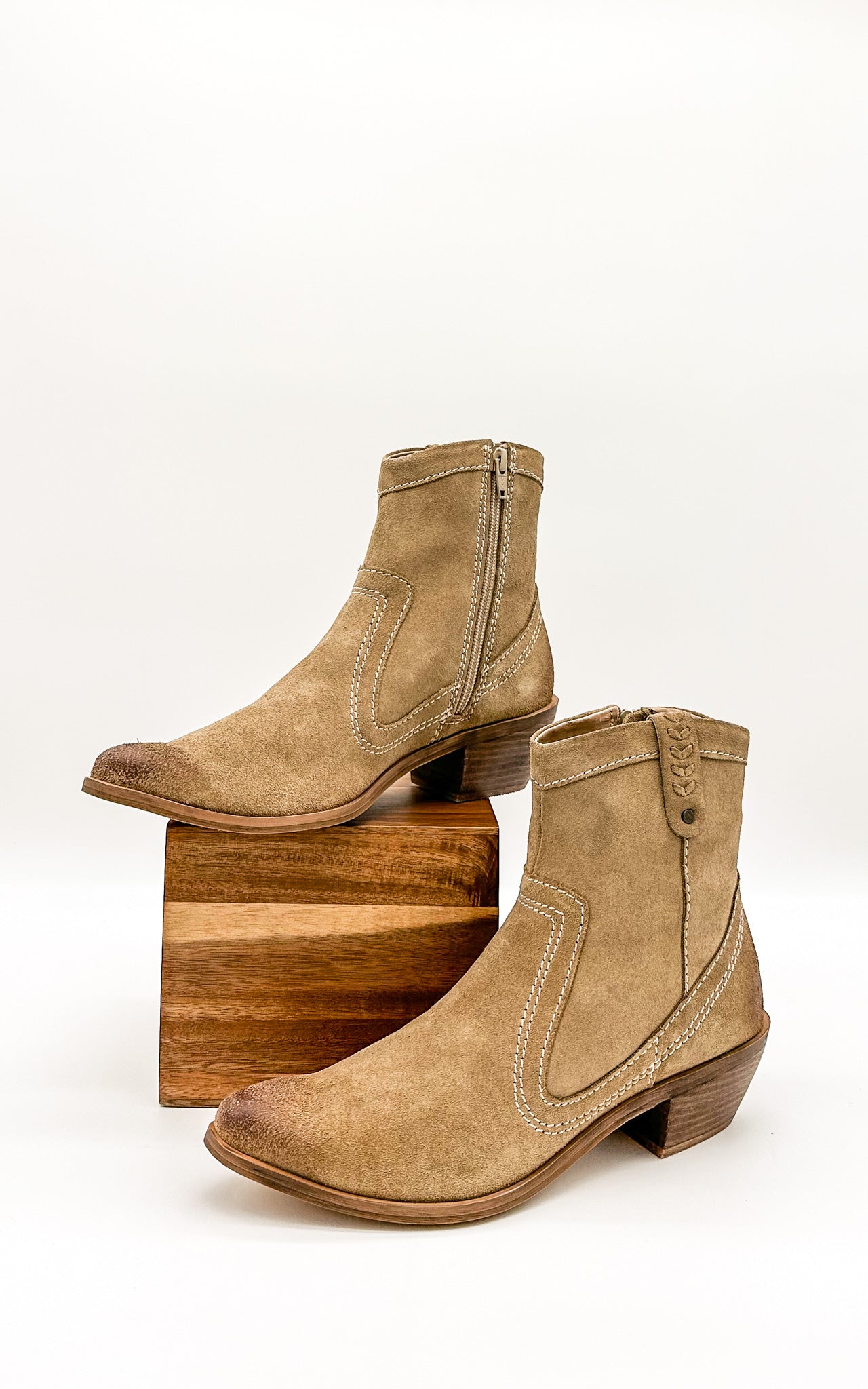 Smith Suede Ankle Boot in Tan with a soft suede finish and inside zipper.