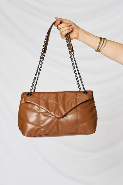 Fey Brown Vegan Leather Chain Handbag By Shomico