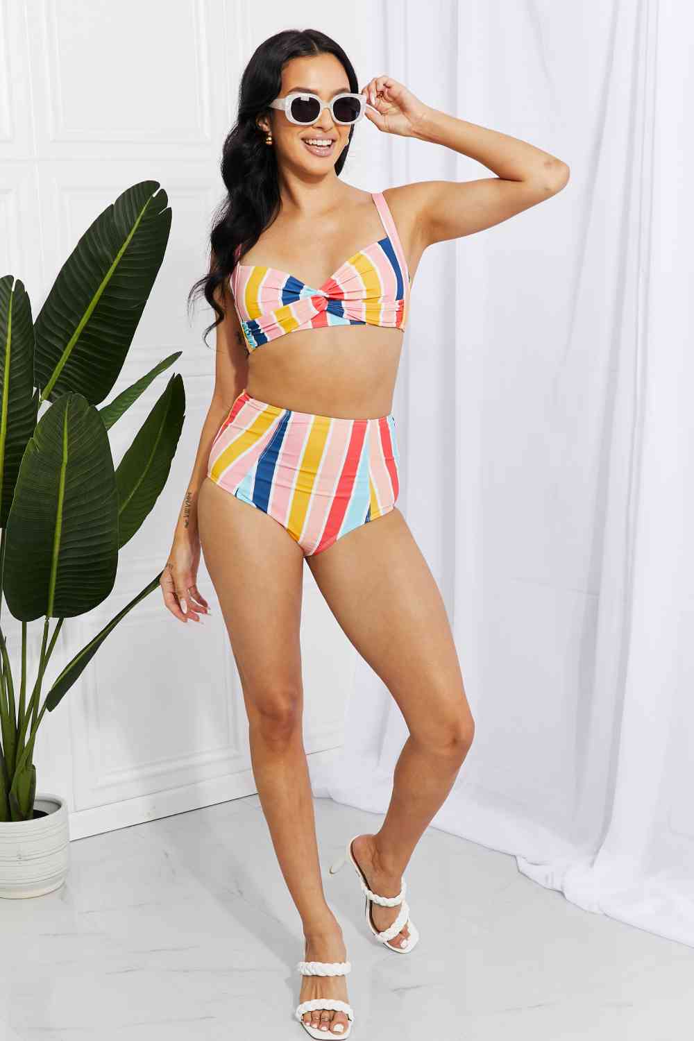 Floreana Twist High-Rise Bikini in Stripe By Mariana West Swim