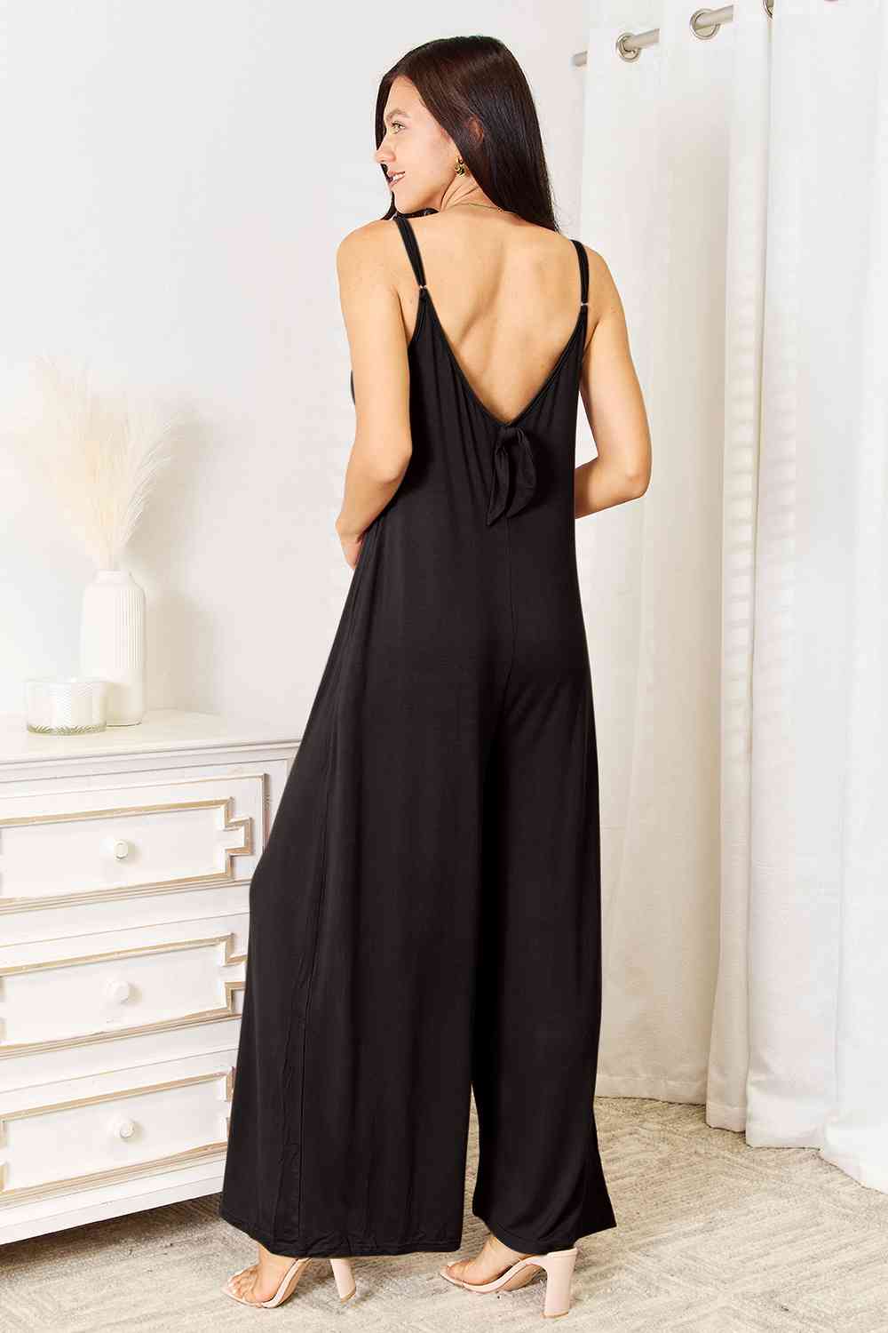 Karagin Spaghetti Strap Tied Wide Leg Jumpsuit