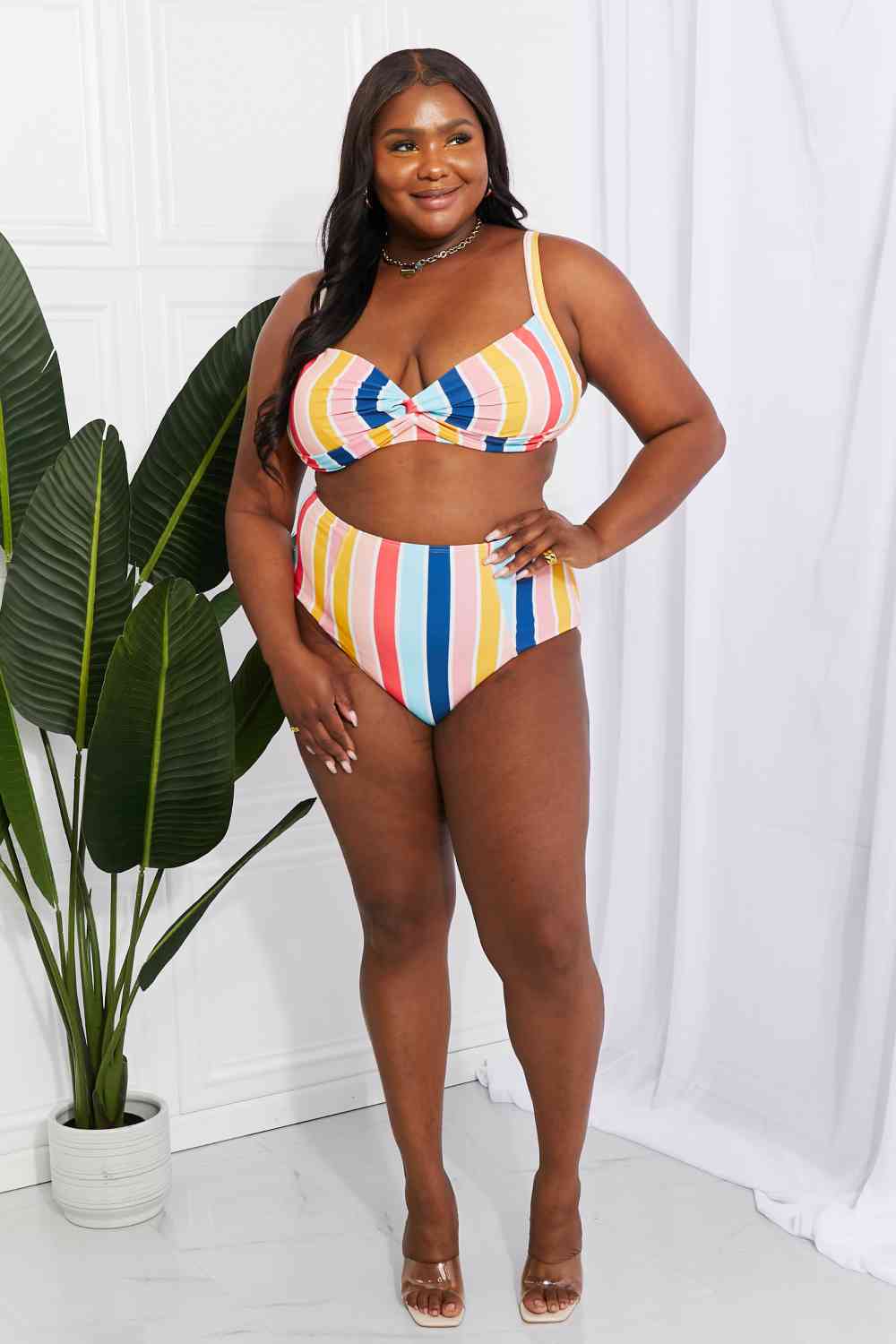 Floreana Twist High-Rise Bikini in Stripe By Mariana West Swim