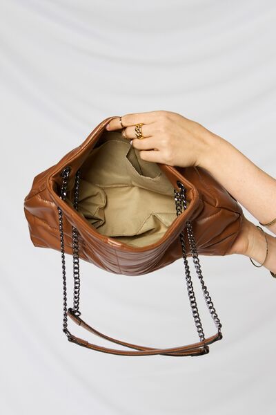 Fey Brown Vegan Leather Chain Handbag By Shomico