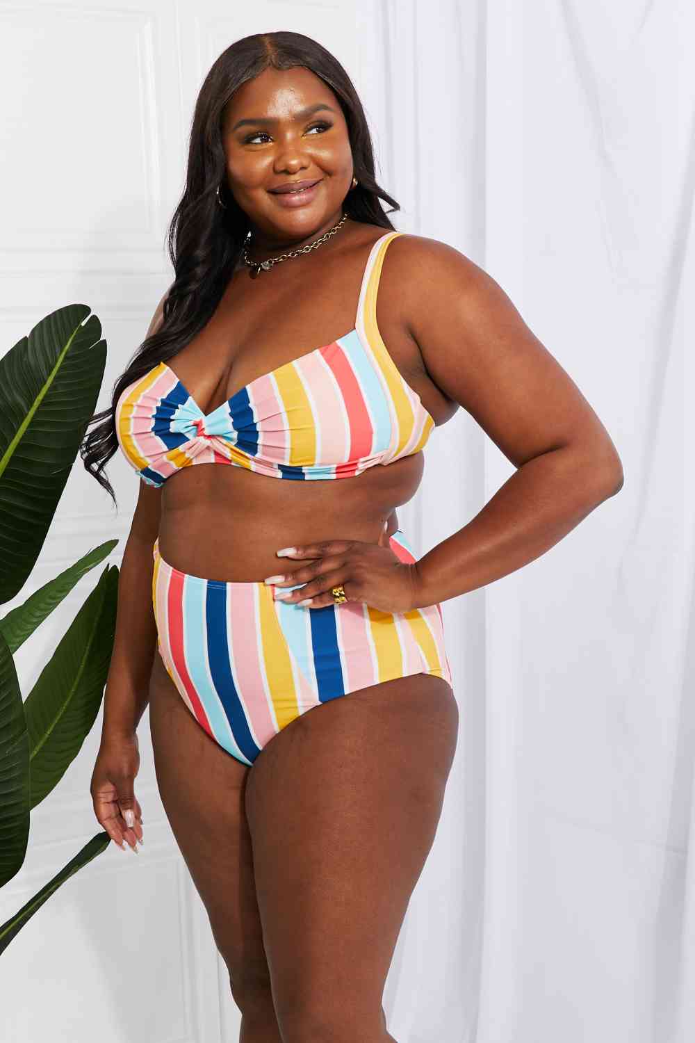 Floreana Twist High-Rise Bikini in Stripe By Mariana West Swim